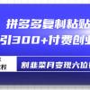 拼多多复制粘贴日引300+付费创业粉，割韭菜月变现六位数最新教程！