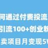 如何通过付费投流日引流100+创业粉月变现5W+