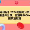 【蓝海项目】2024视频号分成计划，快速开分成，日爆单8000+，附玩法教程