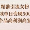 精准引流女粉，私域单日变现500＋，高利润高复购，保姆级实操教程分享