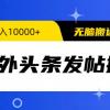 海外头条发帖掘金，轻松月入10000+，无脑搬运发布，新手小白无门槛