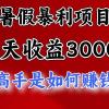 暑假暴利项目，每天收益3000+ 努努力能达到5000+，暑假大流量来了