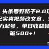 头条号野路子2.0玩法，纪实类视频改文章，3天暴力起号，单日收益轻松破500+