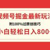 视频号掘金，小白轻松日入800+（附100%过原创技巧）