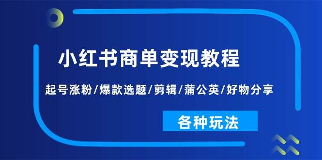 小红书商单变现课程：起号涨粉/爆款选题/剪辑/蒲公英/好物分享/各种玩法插图