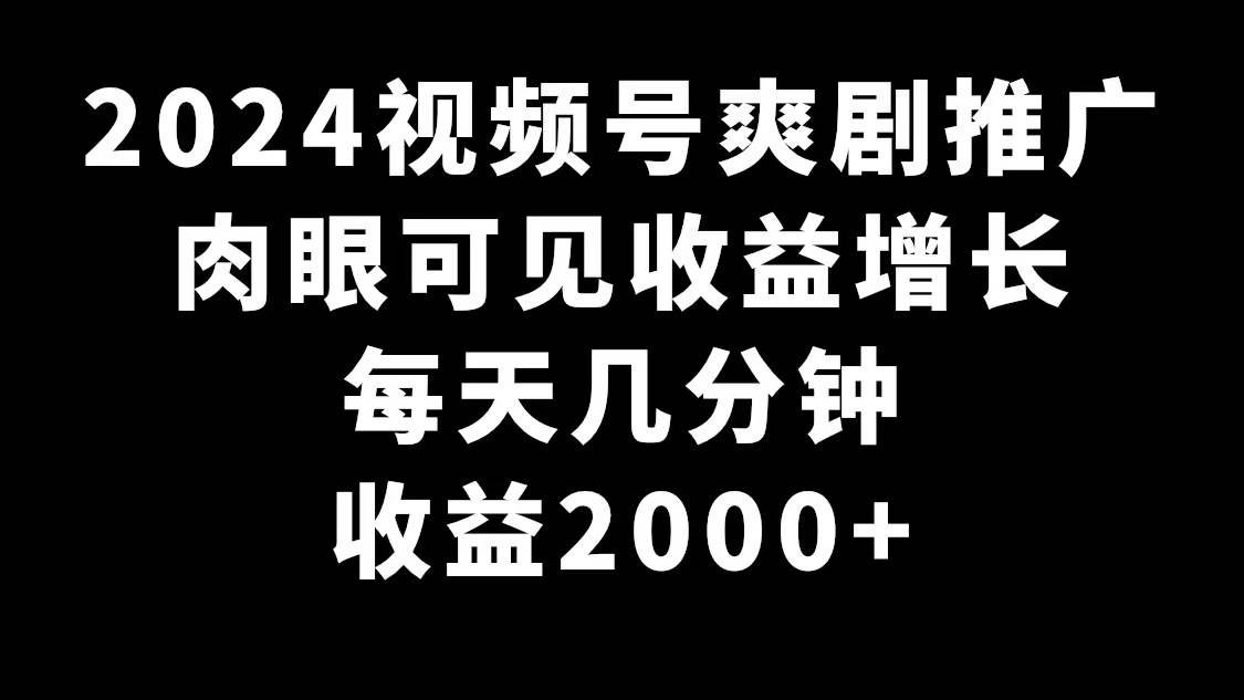 2024视频号爽剧推广，肉眼可见的收益增长，每天几分钟收益2000+插图