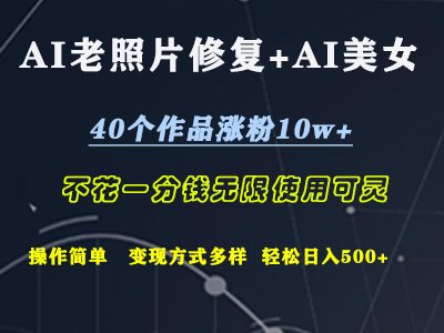 AI老照片修复+AI美女玩发  40个作品涨粉10w+  不花一分钱使用可灵  操作简单  变现方式多样话   轻松日去500+插图