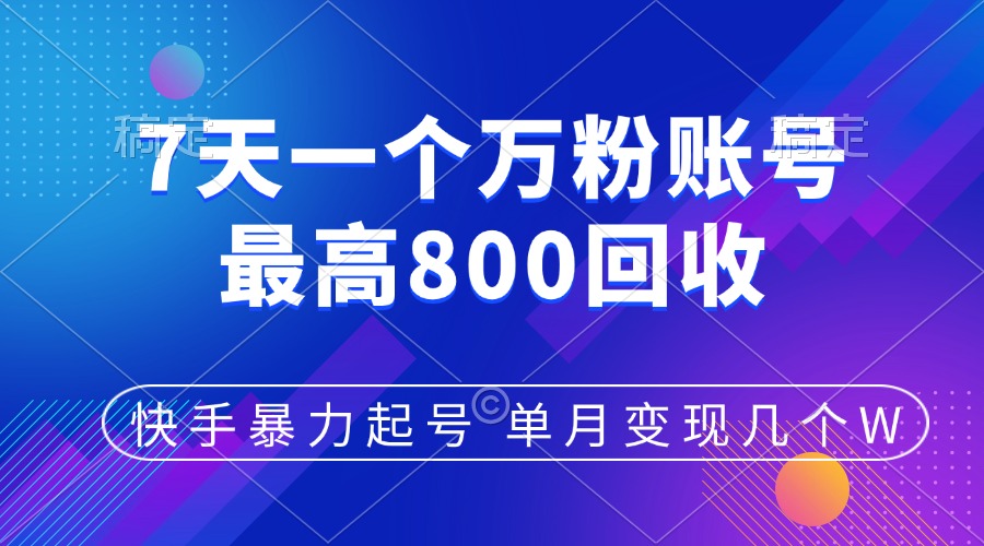 快手暴力起号，7天涨万粉，小白当天起号，多种变现方式，账号包回收，单月变现几个W插图