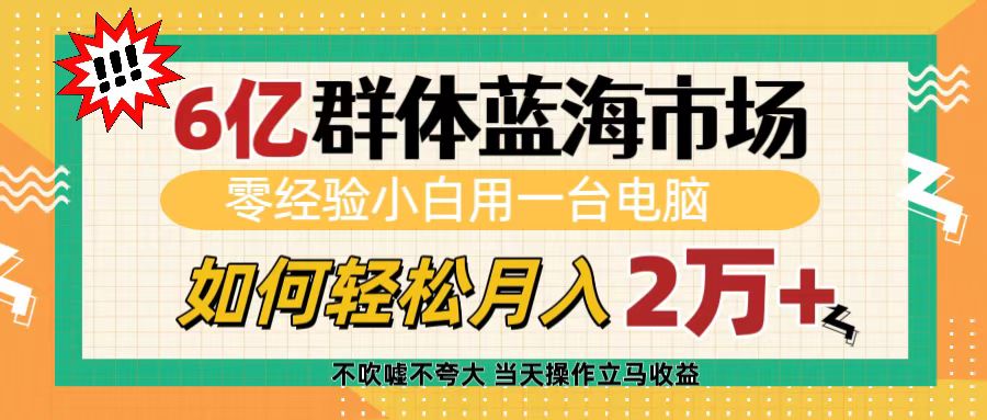 6亿群体蓝海市场，零经验小白用一台电脑，如何轻松月入2万+插图