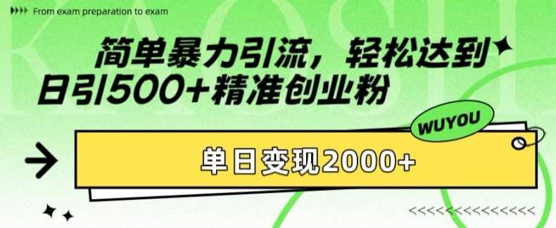 简单暴力引流轻松达到日引500+精准创业粉，单日变现2k【揭秘】插图