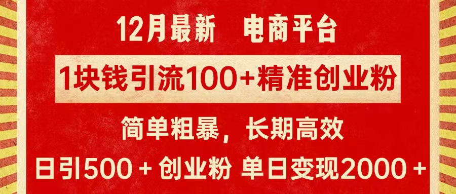 拼多多淘宝电商平台1块钱引流100个精准创业粉，简单粗暴高效长期精准，单人单日引流500+创业粉，日变现2000+插图