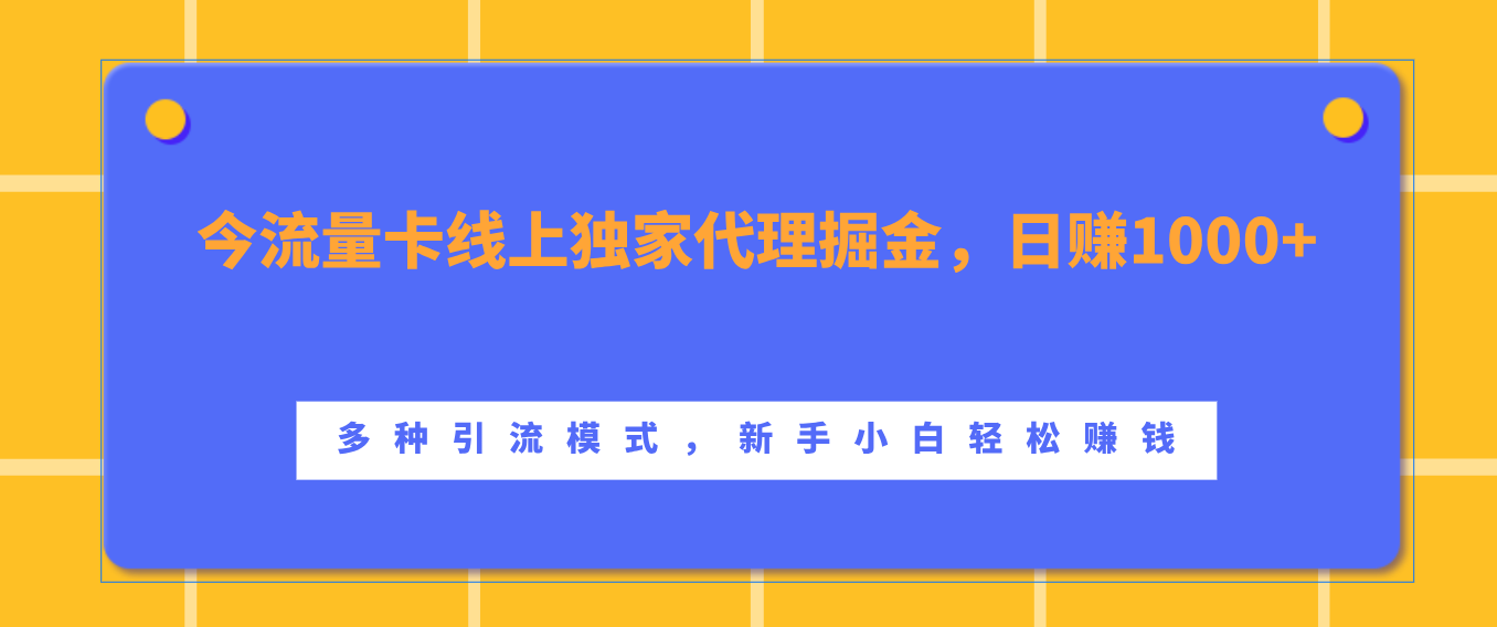 流量卡线上独家代理掘金，日赚1000+ ，多种引流模式，新手小白轻松赚钱插图