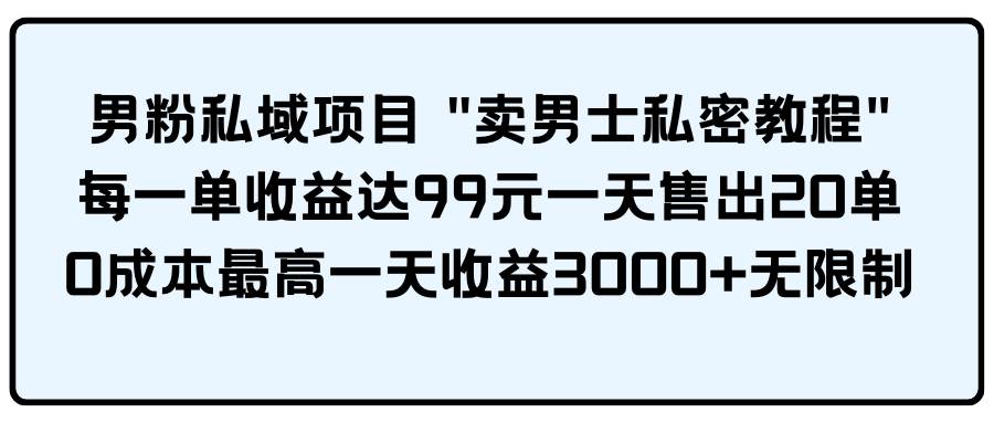 男粉私域项目 卖男士私密教程 每一单收益达99元一天售出20单插图