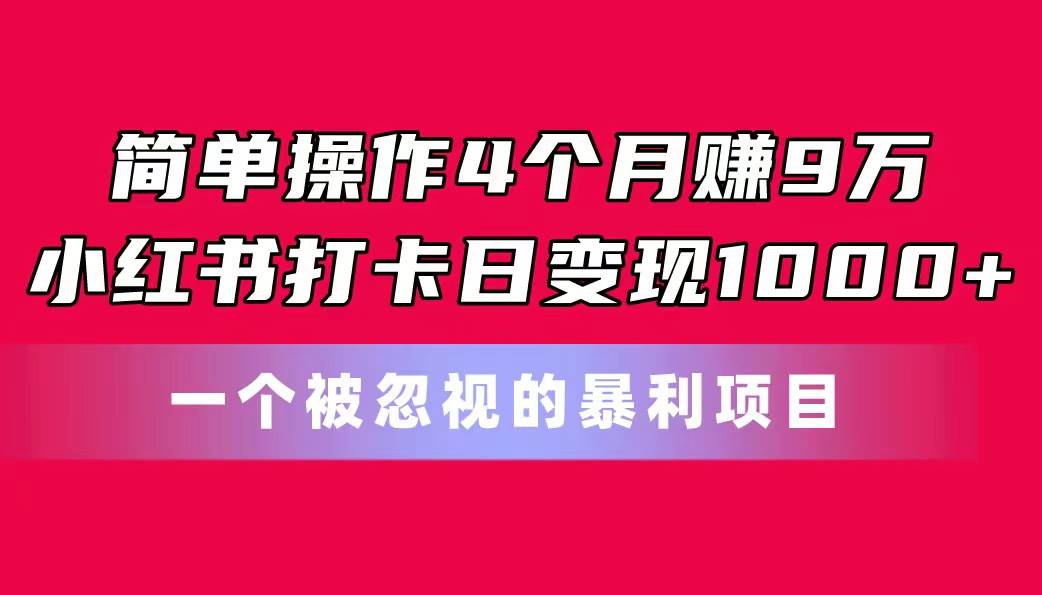 简单操作4个月赚9万！小红书打卡日变现1000+！一个被忽视的暴力项目插图