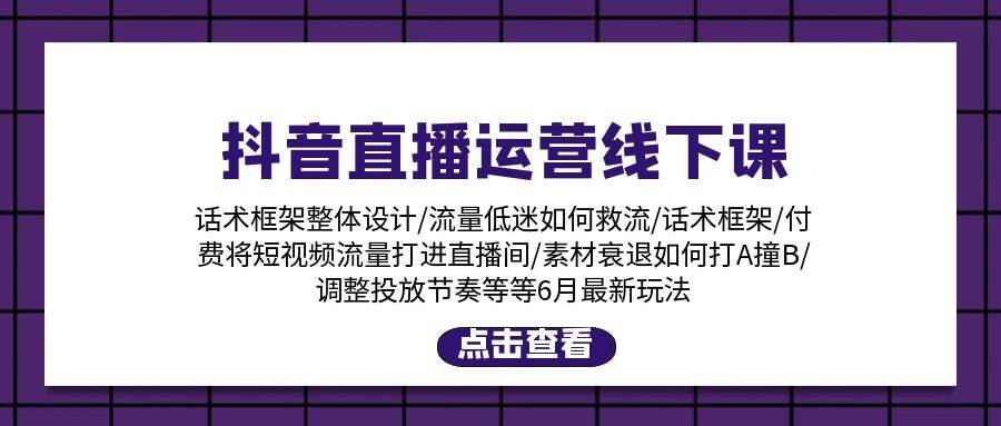 抖音直播运营线下课：话术框架/付费流量直播间/素材A撞B/等6月新玩法插图