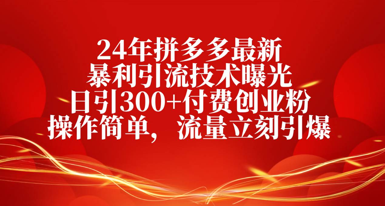 24年拼多多最新暴利引流技术曝光，日引300+付费创业粉，操作简单，流量…插图