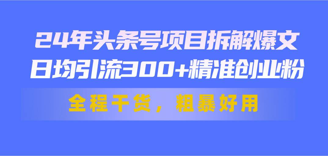 24年头条号项目拆解爆文，日均引流300+精准创业粉，全程干货，粗暴好用插图