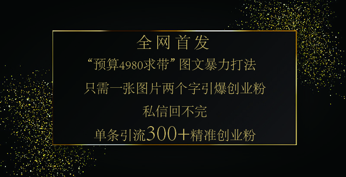 小红书，“预算 4980 带我飞” 的神奇图片引流法，堪称涨粉核武器！只需一张图，就能单条笔记凭借此方法，轻松引流 300 + 精准创业粉！插图