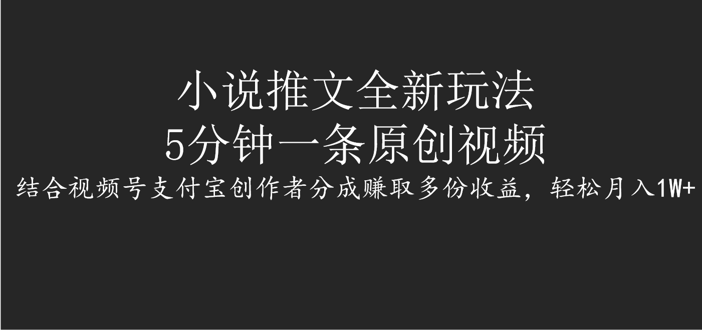 小说推文全新玩法，5分钟一条原创视频，结合视频号支付宝创作者分成赚取多份收益，轻松月入1W+插图