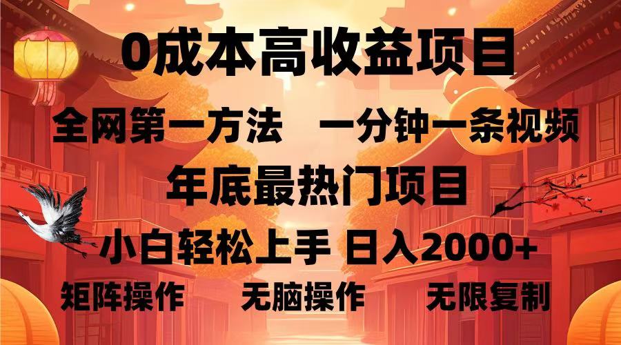 0成本高收益蓝海项目，一分钟一条视频，年底最热项目，小白轻松日入2000＋插图