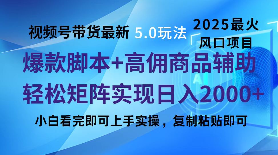 视频号带货最新5.0玩法，作品制作简单，当天起号，**粘贴，脚本辅助，轻松矩阵日入2000+插图