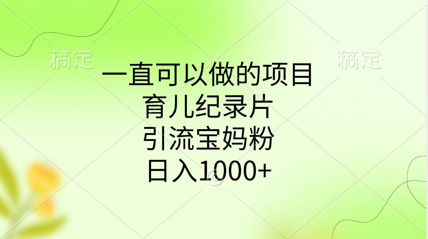 一直可以做的项目，育儿纪录片，引流宝妈粉，日入1000+插图